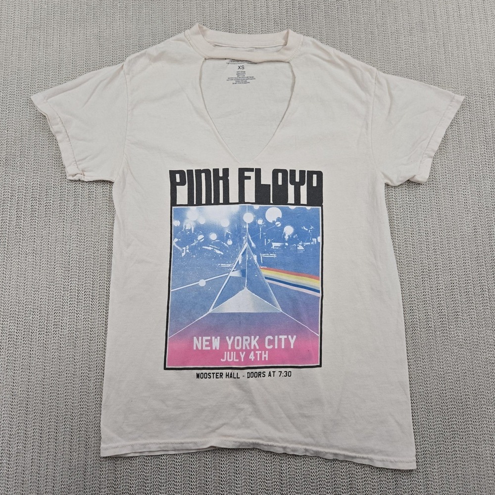 Pink‎ Floyd Shirt Womens XS White V Neck New York City Graphic Band Tee Concert